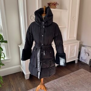 Betsey Johnson Black Puffer Coat with Faux Fur Cuffs